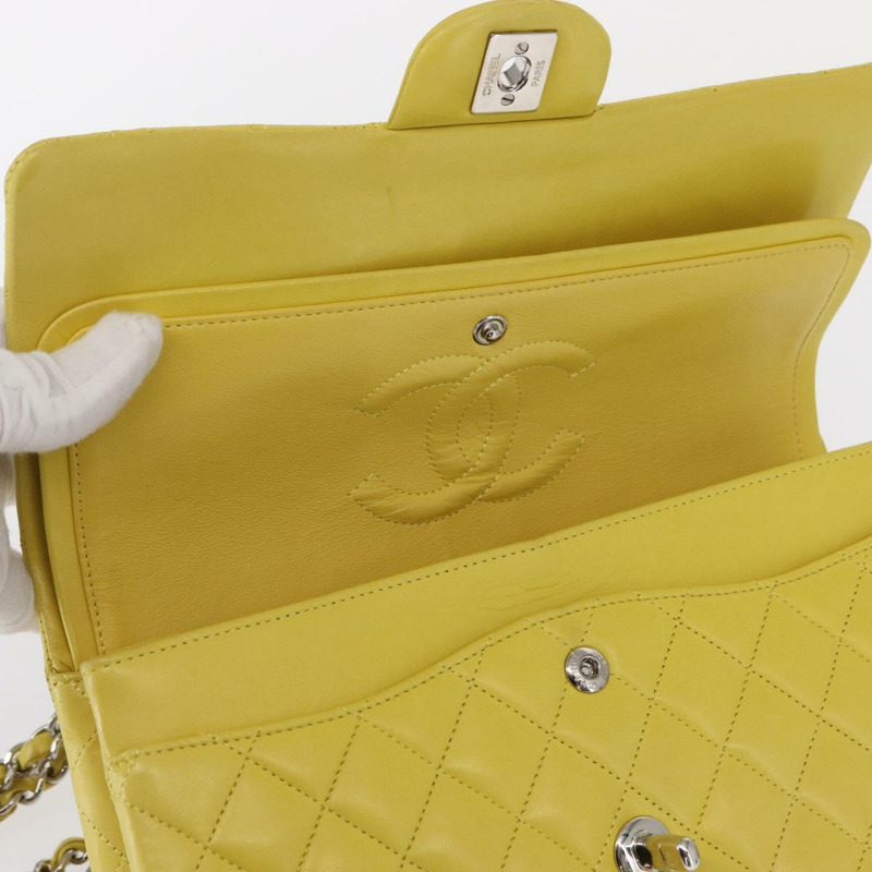 【日本直送】香奈兒 Matelasse 25 雙蓋鏈條包，羊皮材質，黃色，CC 標誌，貨號 156637SM-21
