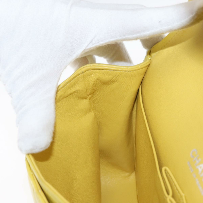 【日本直送】香奈兒 Matelasse 25 雙蓋鏈條包，羊皮材質，黃色，CC 標誌，貨號 156637SM-25