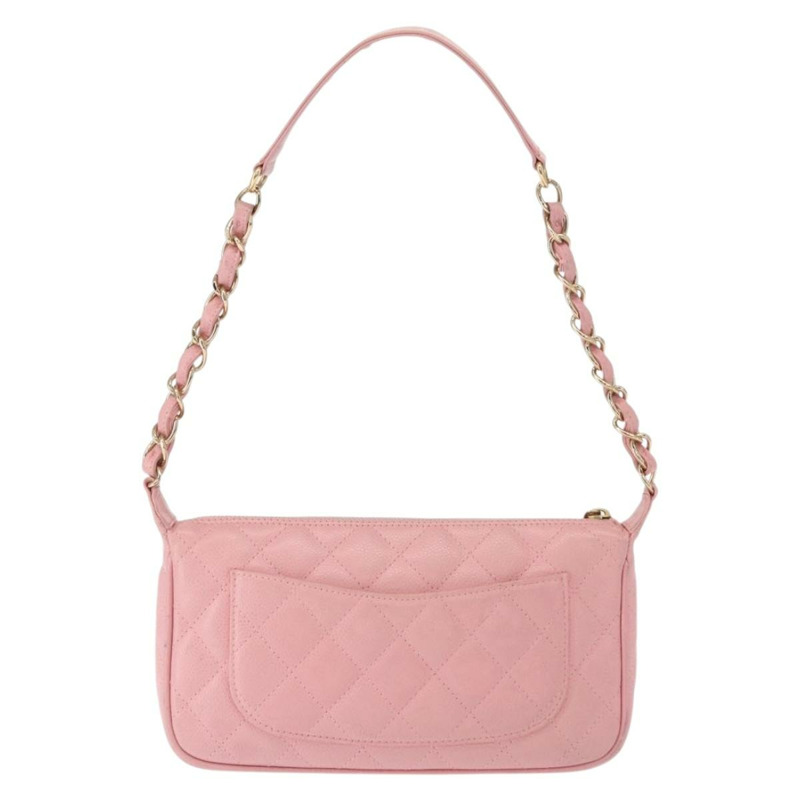 【日本直送】香奈兒 (CHANEL) 絎縫 COCO 標誌鏈包 魚子醬皮 粉紅色 金 CC 正品 156635SAM-1
