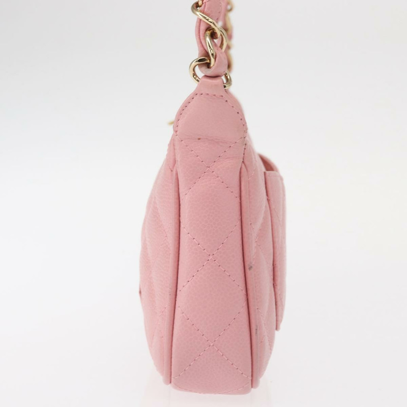 【日本直送】香奈兒 (CHANEL) 絎縫 COCO 標誌鏈包 魚子醬皮 粉紅色 金 CC 正品 156635SAM-2