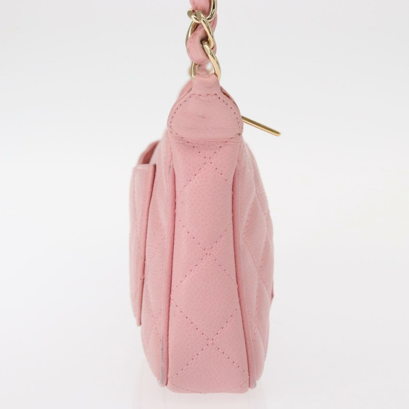 【日本直送】香奈兒 (CHANEL) 絎縫 COCO 標誌鏈包 魚子醬皮 粉紅色 金 CC 正品 156635SAM-4