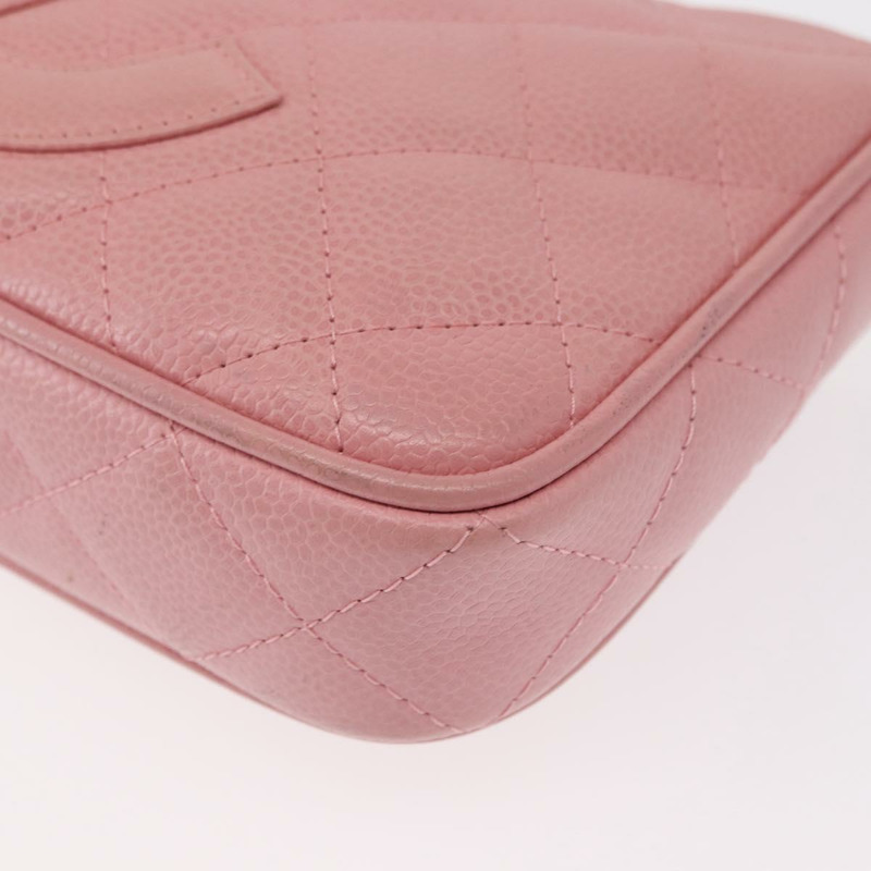 【日本直送】香奈兒 (CHANEL) 絎縫 COCO 標誌鏈包 魚子醬皮 粉紅色 金 CC 正品 156635SAM-16