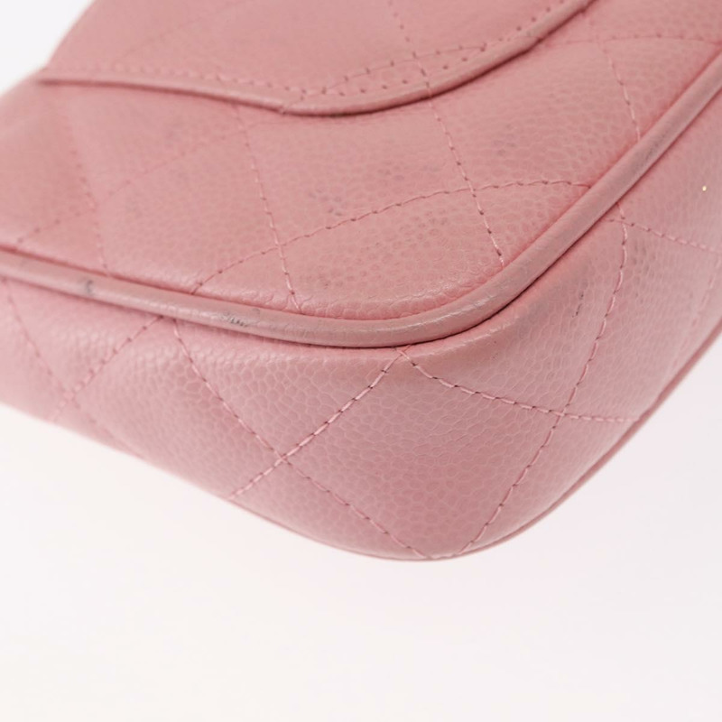 【日本直送】香奈兒 (CHANEL) 絎縫 COCO 標誌鏈包 魚子醬皮 粉紅色 金 CC 正品 156635SAM-17