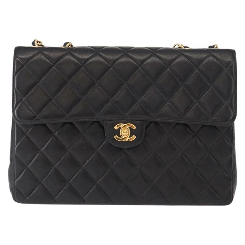 【日本直送】香奈兒 Matelasse 30 鏈條肩背包，羊皮材質，黑色，金色雙C標誌，正品編號 158361SAM-12