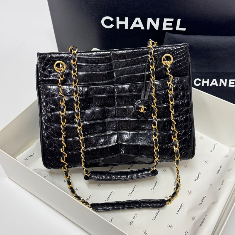 【極新🎁 真鱷魚皮】 Chanel 香奈兒 鱷魚皮 黑金托特包 專櫃60幾萬！-1