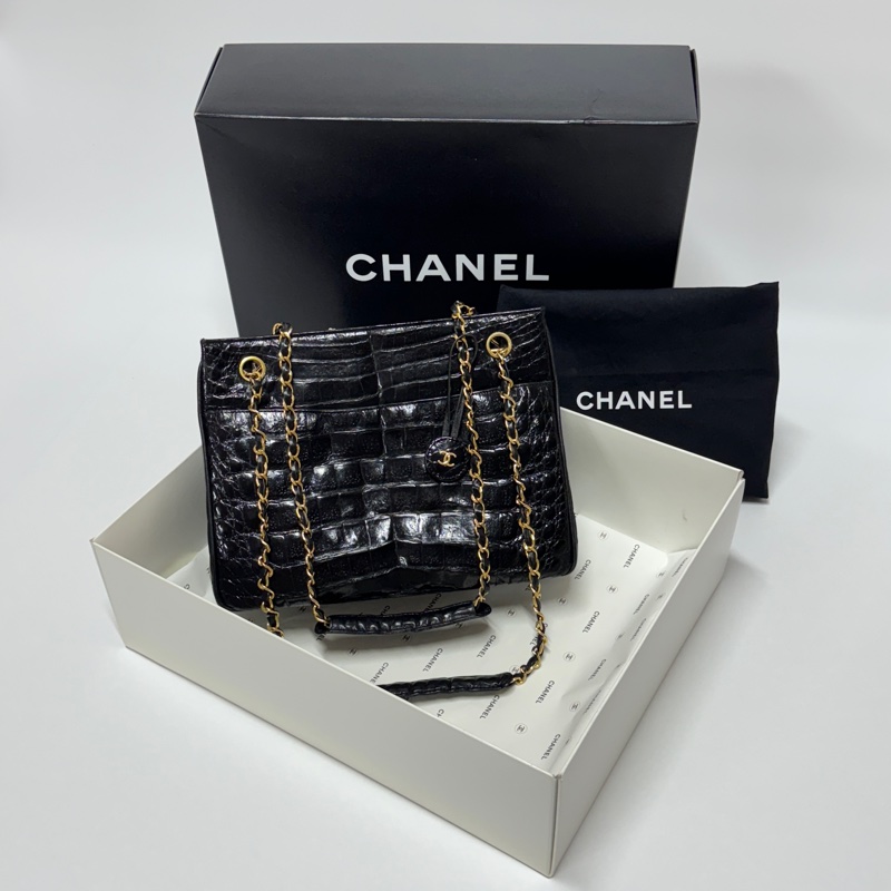 【極新🎁 真鱷魚皮】 Chanel 香奈兒 鱷魚皮 黑金托特包 專櫃60幾萬！-2