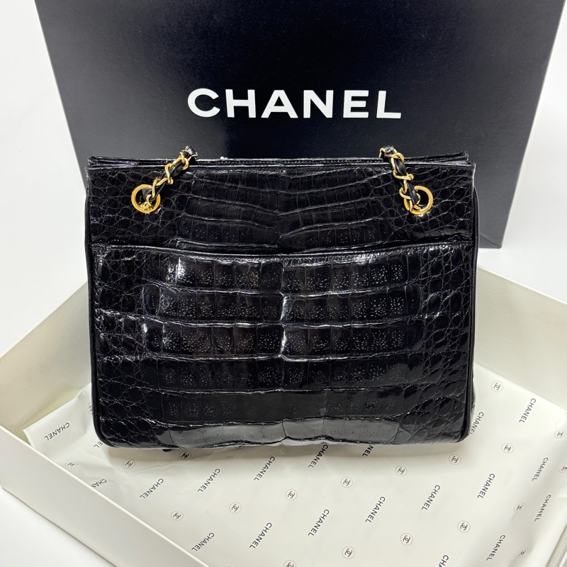 【極新🎁 真鱷魚皮】 Chanel 香奈兒 鱷魚皮 黑金托特包 專櫃60幾萬！-3