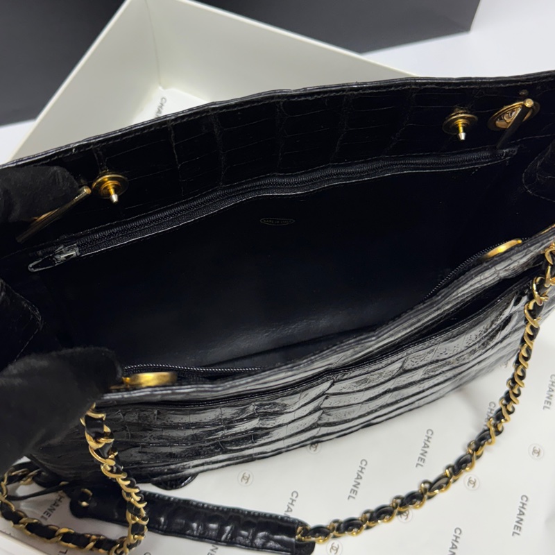 【極新🎁 真鱷魚皮】 Chanel 香奈兒 鱷魚皮 黑金托特包 專櫃60幾萬！-14