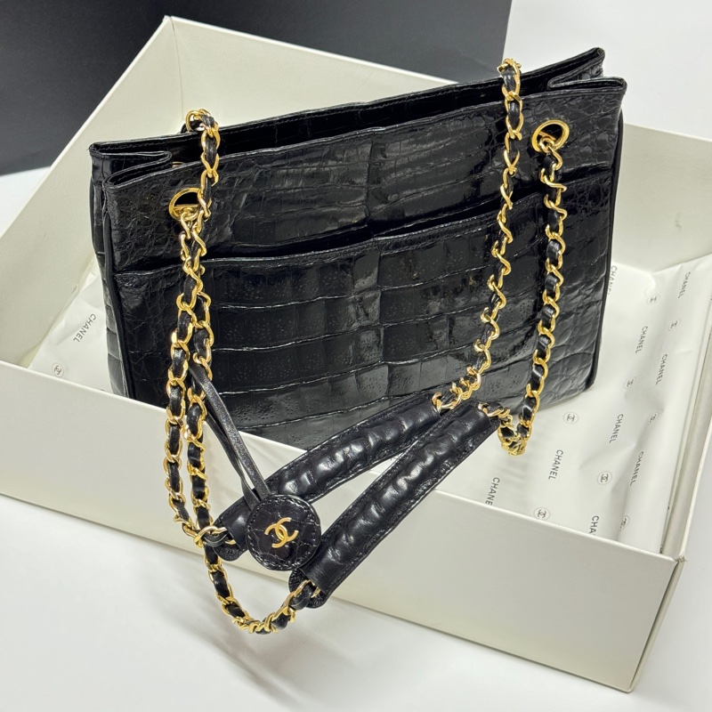 【極新🎁 真鱷魚皮】 Chanel 香奈兒 鱷魚皮 黑金托特包 專櫃60幾萬！-16