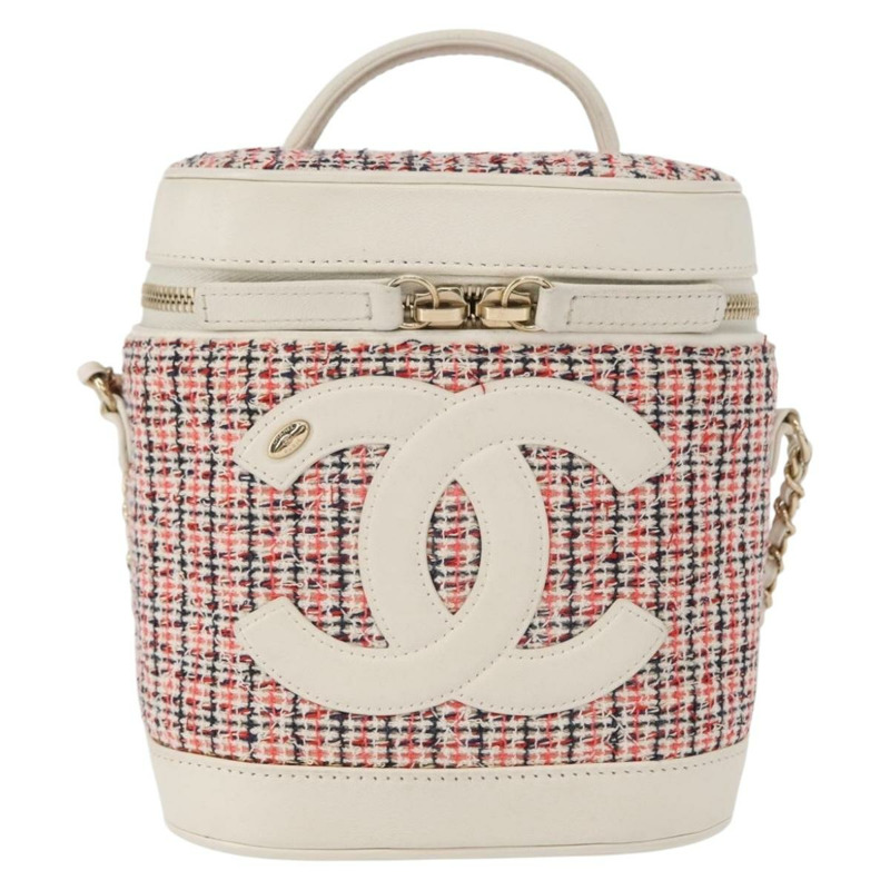 【日本直送】香奈兒鏈條化妝單肩包，斜紋軟呢白金CC標誌，正品編號146553SAM-12