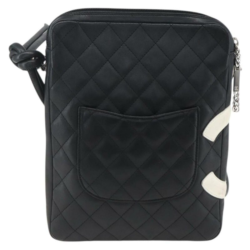 【日本直送】香奈兒 Cambon 系列單肩包，銀色/黑色皮革，CC 標誌，正品編號 157123SAV-1