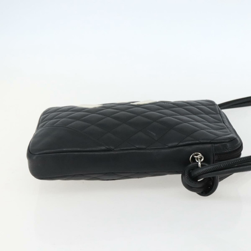 【日本直送】香奈兒 Cambon 系列單肩包，銀色/黑色皮革，CC 標誌，正品編號 157123SAV-3