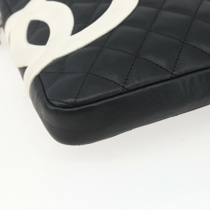 【日本直送】香奈兒 Cambon 系列單肩包，銀色/黑色皮革，CC 標誌，正品編號 157123SAV-13