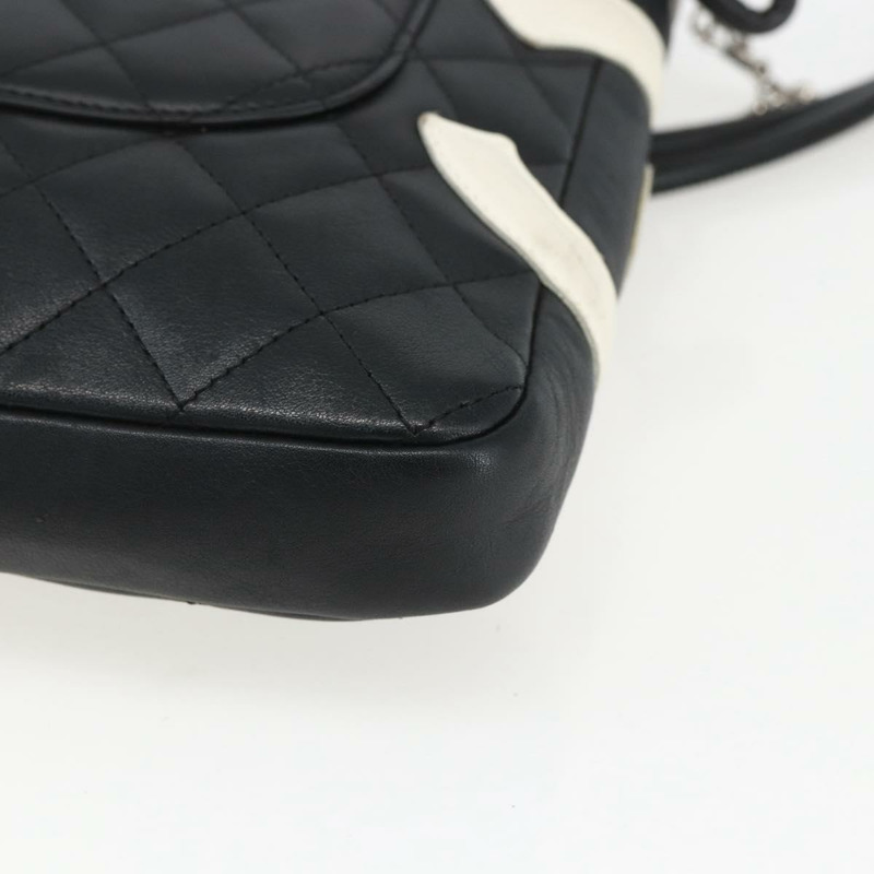 【日本直送】香奈兒 Cambon 系列單肩包，銀色/黑色皮革，CC 標誌，正品編號 157123SAV-14