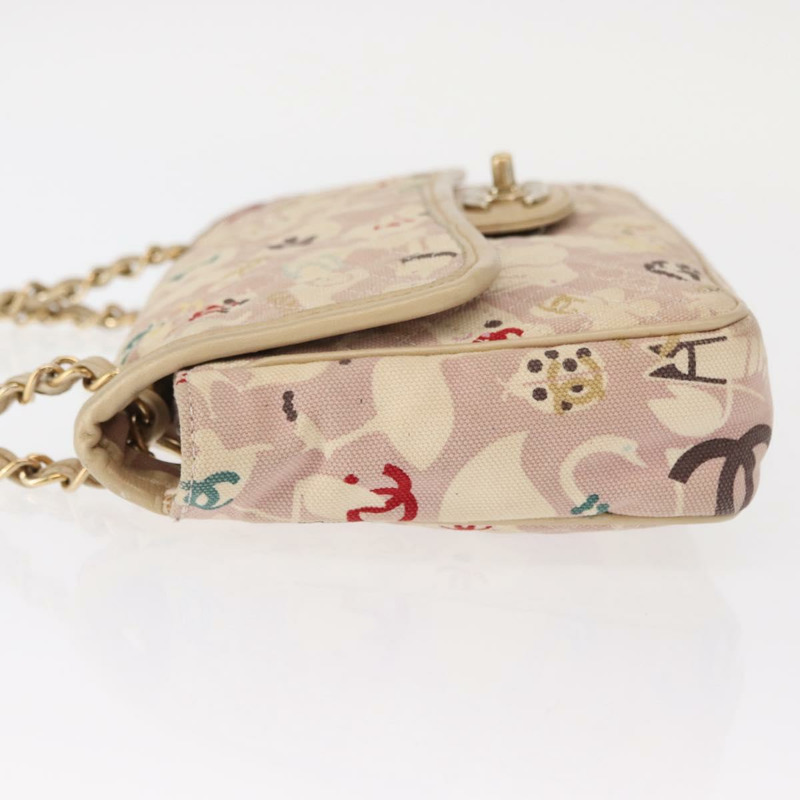 【日本直送】香奈兒鏈單背包 棉質 粉紅色 金 CC 標誌 正品 155094SAV-4