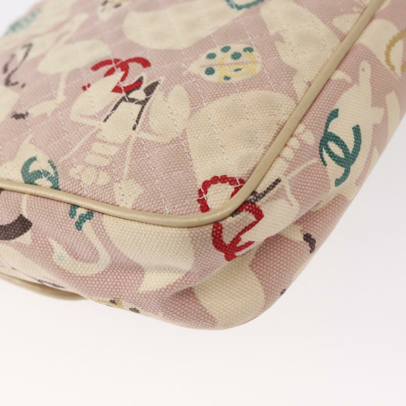 【日本直送】香奈兒鏈單背包 棉質 粉紅色 金 CC 標誌 正品 155094SAV-16