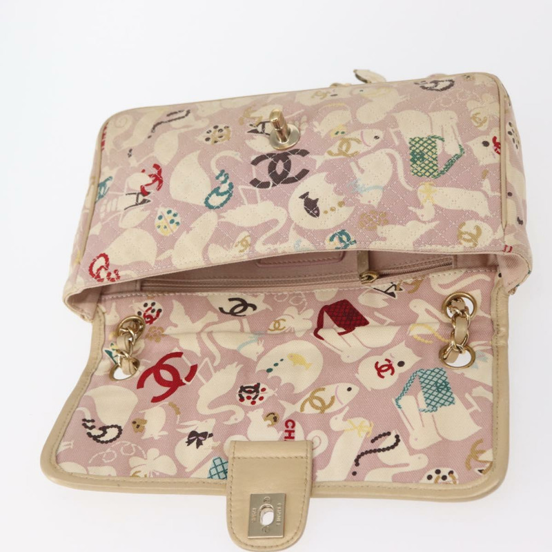 【日本直送】香奈兒鏈單背包 棉質 粉紅色 金 CC 標誌 正品 155094SAV-19