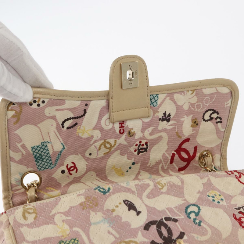 【日本直送】香奈兒鏈單背包 棉質 粉紅色 金 CC 標誌 正品 155094SAV-20