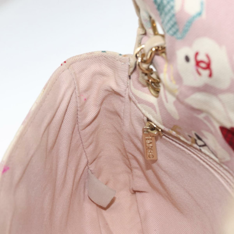 【日本直送】香奈兒鏈單背包 棉質 粉紅色 金 CC 標誌 正品 155094SAV-25