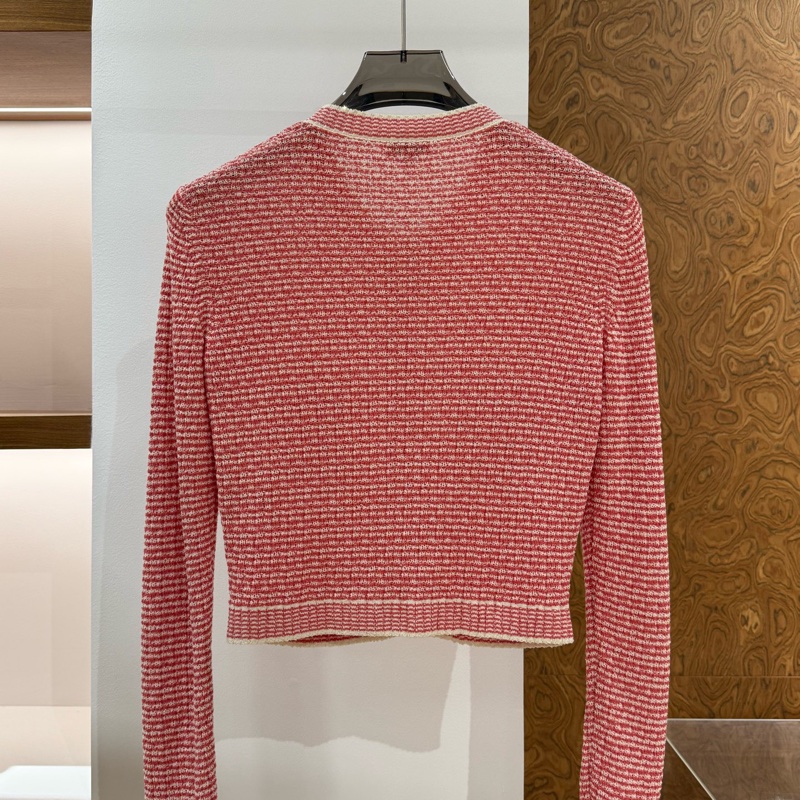 99新 chanel/香奈兒 粉白條紋 針織開衫 38碼 ，無附件-1