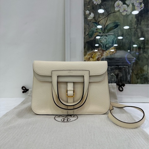 Hermes愛馬仕Halzan 25 nata奶油白金扣 Z刻