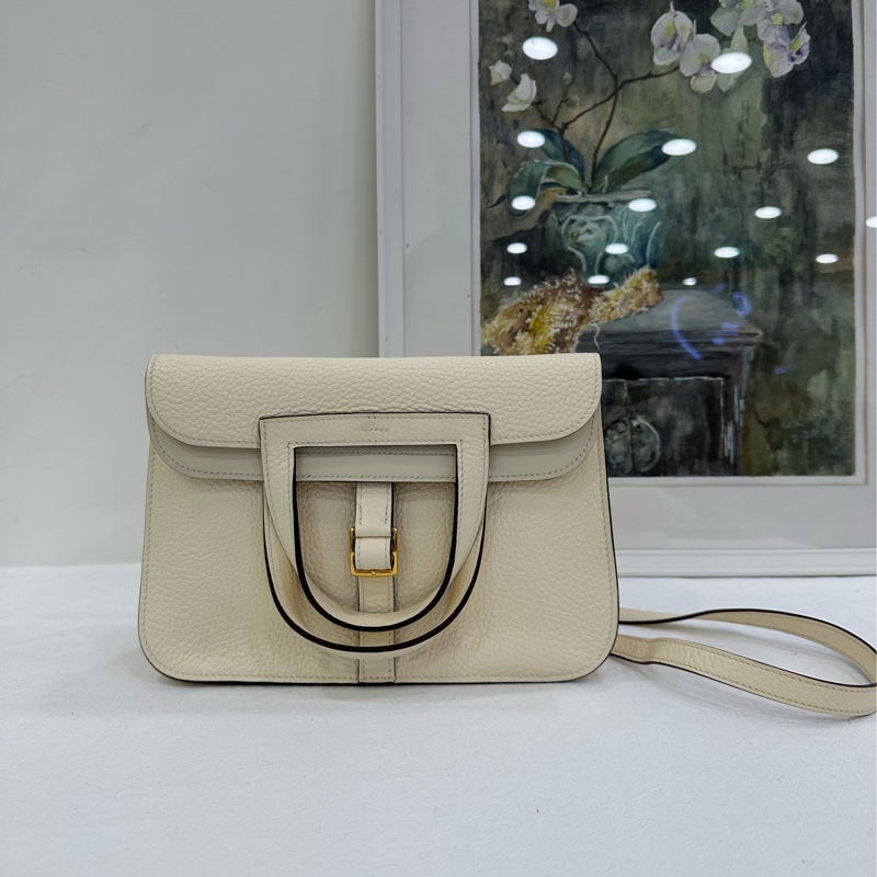 Hermes愛馬仕Halzan 25 nata奶油白金扣 Z刻-1