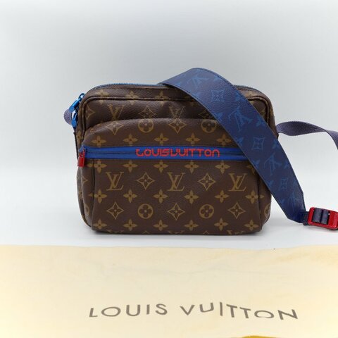 Louis Vuitton 路易威登 Monogram Outdoor Messenger 郵差包  PM 棕色 藍色 雙色 拚色 帆布 拉鍊郵差包 肩背包 斜背包
