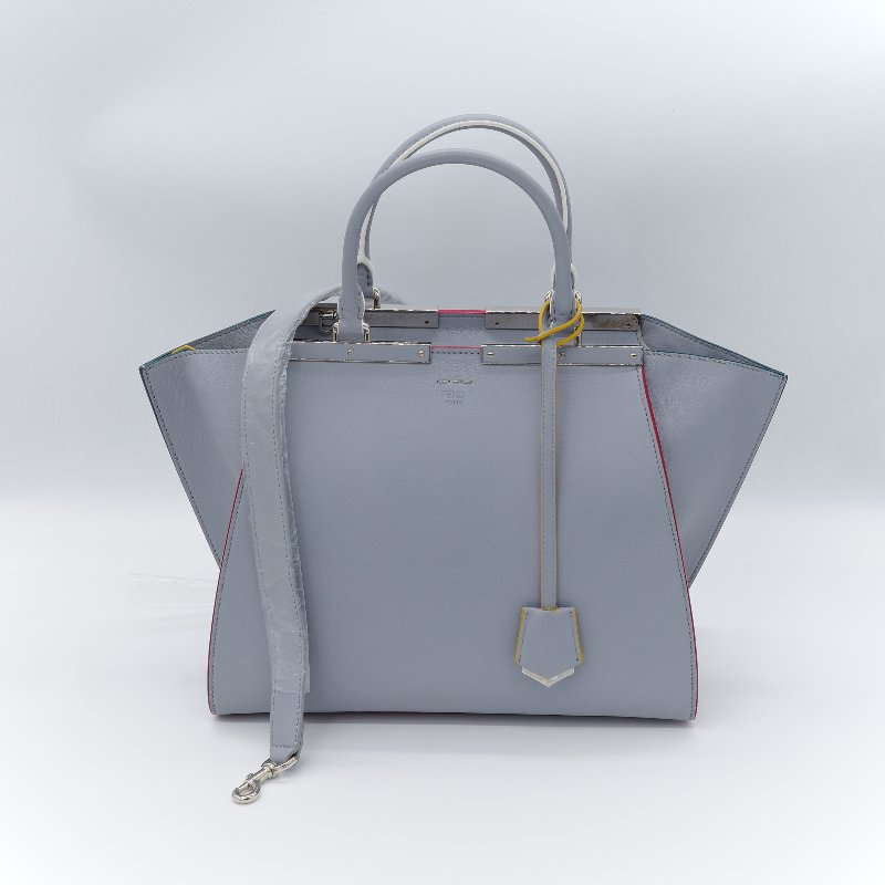 Fendi 芬迪 3 Jours 2Way 灰色 牛皮 彩色 銀扣 手挽 肩背 兩用袋-0