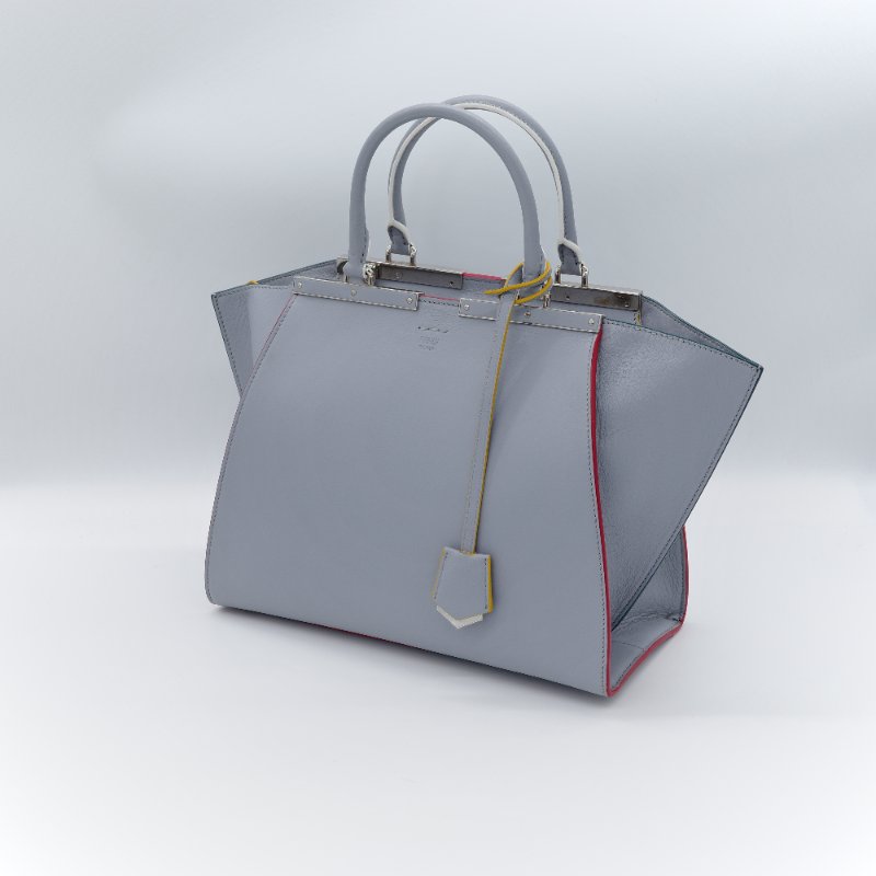 Fendi 芬迪 3 Jours 2Way 灰色 牛皮 彩色 銀扣 手挽 肩背 兩用袋-3