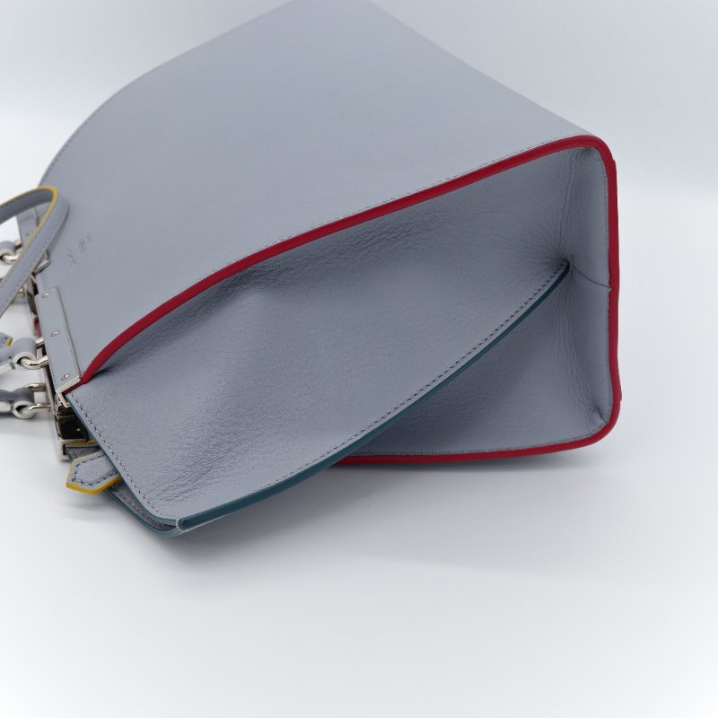 Fendi 芬迪 3 Jours 2Way 灰色 牛皮 彩色 銀扣 手挽 肩背 兩用袋-9