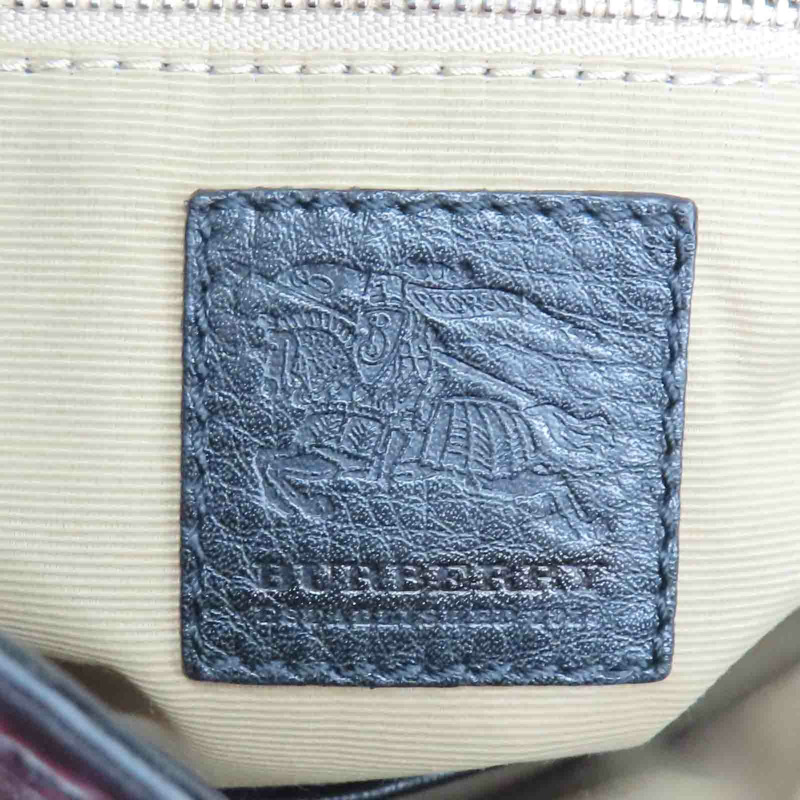 黑色 皮革 帆布 Nova格紋月牙包 肩背包【BURBERRY 巴寶莉】-8