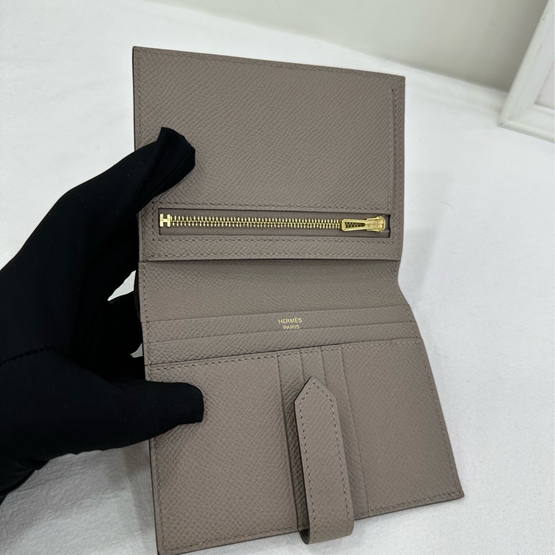 HERMES/愛馬仕大象灰金扣Bearn短版皮夾 C刻-2