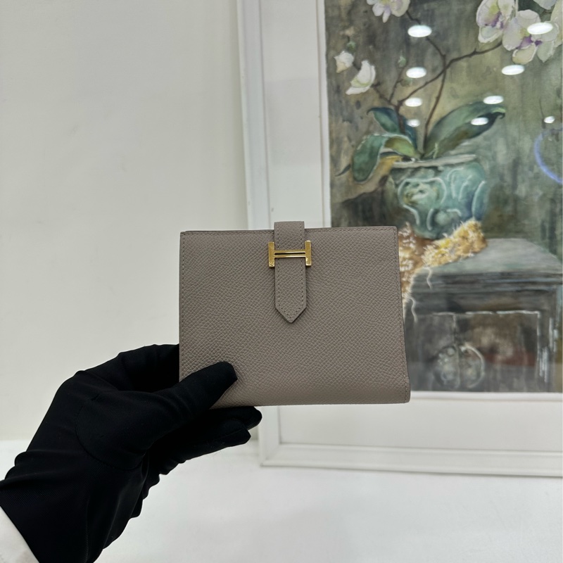 HERMES/愛馬仕大象灰金扣Bearn短版皮夾 C刻-3