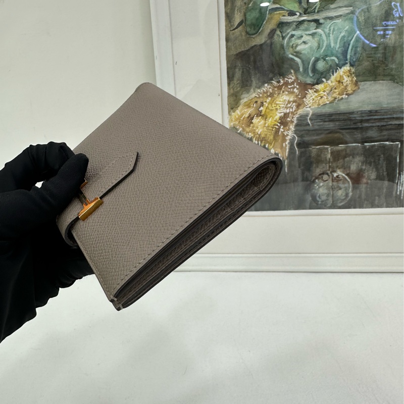 HERMES/愛馬仕大象灰金扣Bearn短版皮夾 C刻-5
