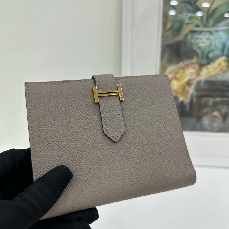HERMES/愛馬仕大象灰金扣Bearn短版皮夾 C刻-6