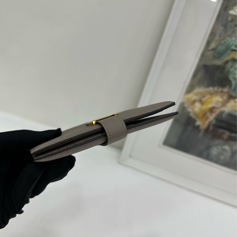 HERMES/愛馬仕大象灰金扣Bearn短版皮夾 C刻-7