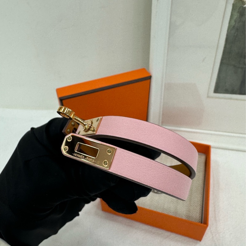 HERMES Kelly 雙圈凱利扣 小牛皮 手鍊 女款 粉 U刻-3