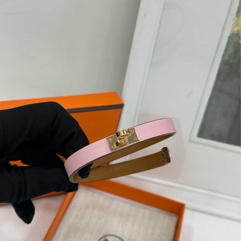 HERMES Kelly 雙圈凱利扣 小牛皮 手鍊 女款 粉 U刻-4
