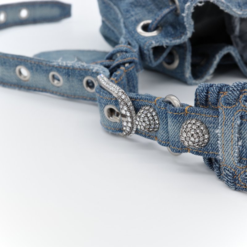 Balenciaga 巴黎世家 Le Cagole XS 藍色 水洗牛仔布 水晶鑲飾 肩背包 水桶包-6