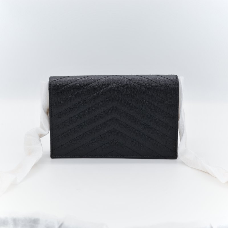 Saint Laurent 聖羅蘭 Classic Cassandre 黑色 山型紋 壓紋 牛皮 金色 五金 鍊帶錢包 多卡位-3