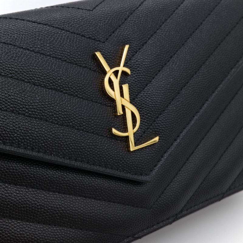 Saint Laurent 聖羅蘭 Classic Cassandre 黑色 山型紋 壓紋 牛皮 金色 五金 鍊帶錢包 多卡位-4