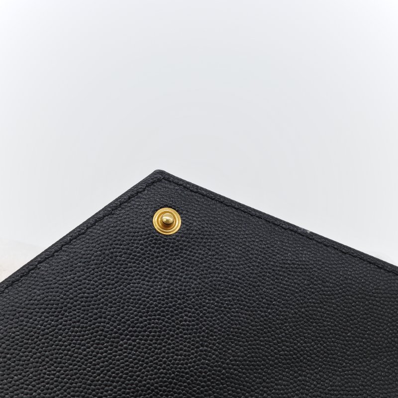 Saint Laurent 聖羅蘭 Classic Cassandre 黑色 山型紋 壓紋 牛皮 金色 五金 鍊帶錢包 多卡位-5