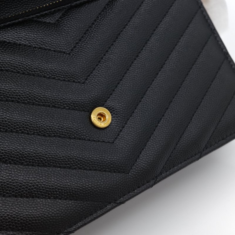 Saint Laurent 聖羅蘭 Classic Cassandre 黑色 山型紋 壓紋 牛皮 金色 五金 鍊帶錢包 多卡位-6