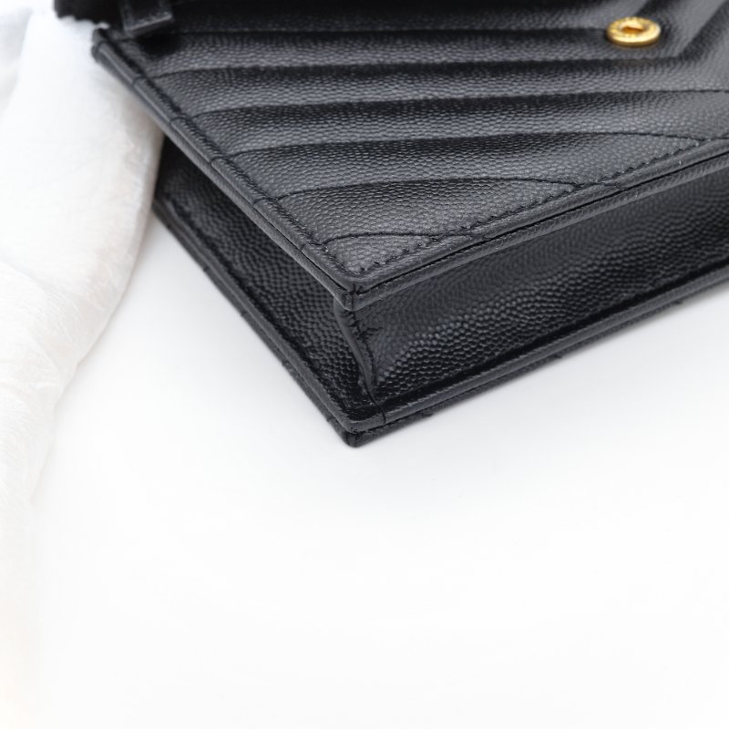 Saint Laurent 聖羅蘭 Classic Cassandre 黑色 山型紋 壓紋 牛皮 金色 五金 鍊帶錢包 多卡位-8