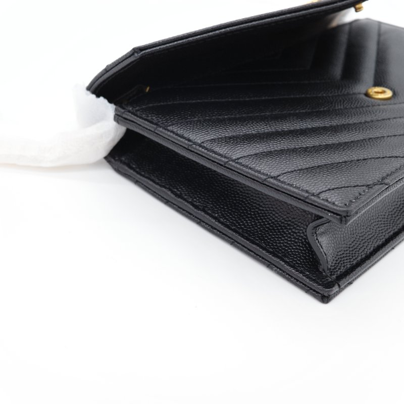 Saint Laurent 聖羅蘭 Classic Cassandre 黑色 山型紋 壓紋 牛皮 金色 五金 鍊帶錢包 多卡位-10