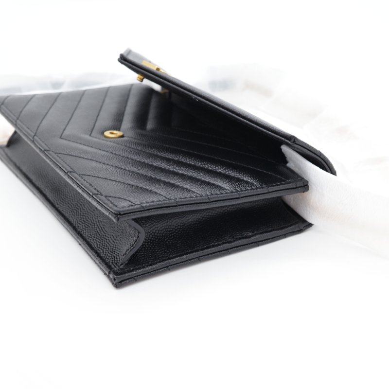 Saint Laurent 聖羅蘭 Classic Cassandre 黑色 山型紋 壓紋 牛皮 金色 五金 鍊帶錢包 多卡位-11
