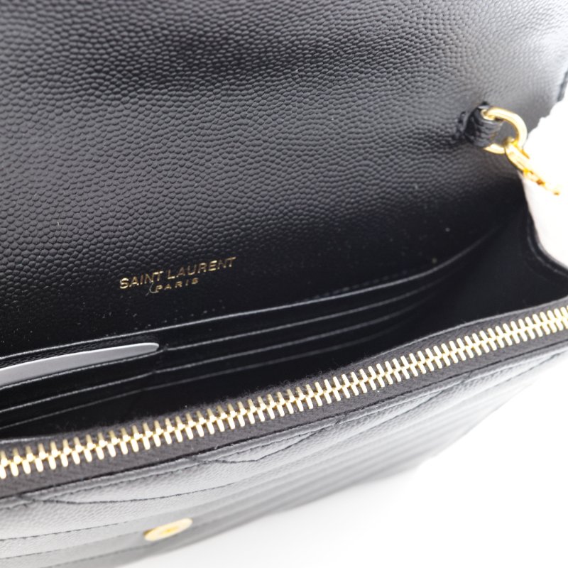 Saint Laurent 聖羅蘭 Classic Cassandre 黑色 山型紋 壓紋 牛皮 金色 五金 鍊帶錢包 多卡位-13