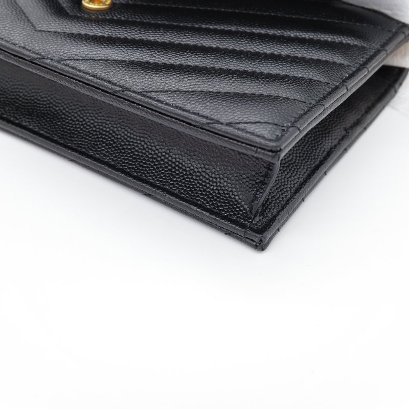 Saint Laurent 聖羅蘭 Classic Cassandre 黑色 山型紋 壓紋 牛皮 金色 五金 鍊帶錢包 多卡位-15
