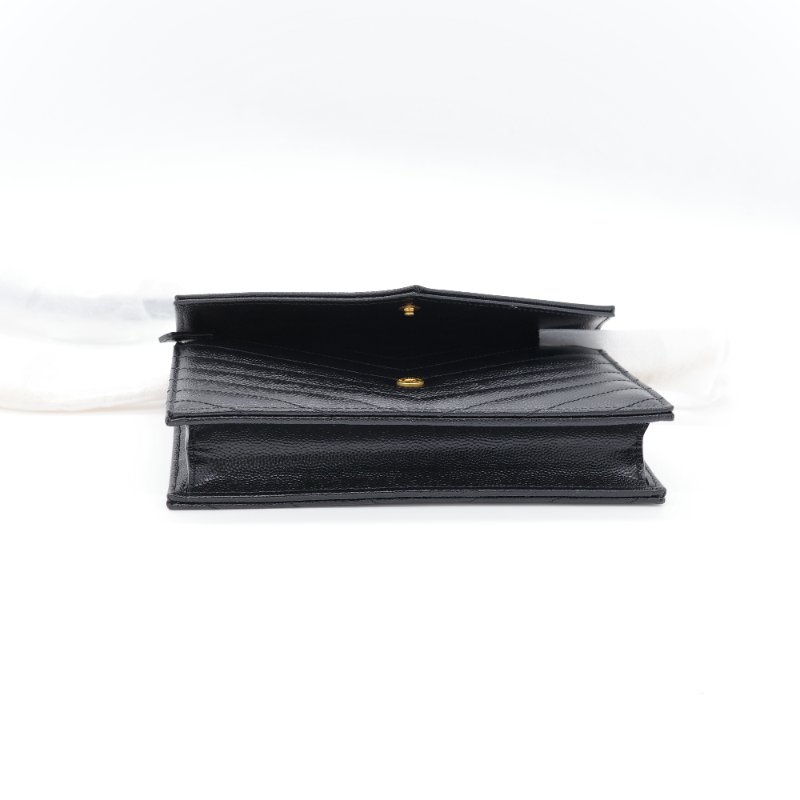 Saint Laurent 聖羅蘭 Classic Cassandre 黑色 山型紋 壓紋 牛皮 金色 五金 鍊帶錢包 多卡位-16