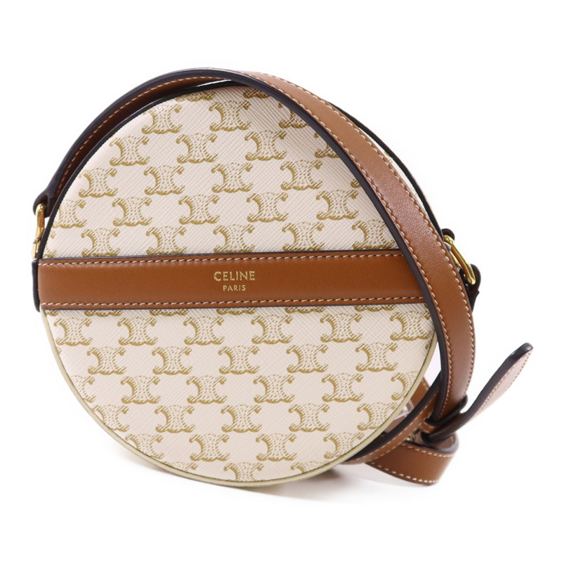 CELINE 塗層帆布Triomphe Round Shoulder Bag金扣肩背袋-0